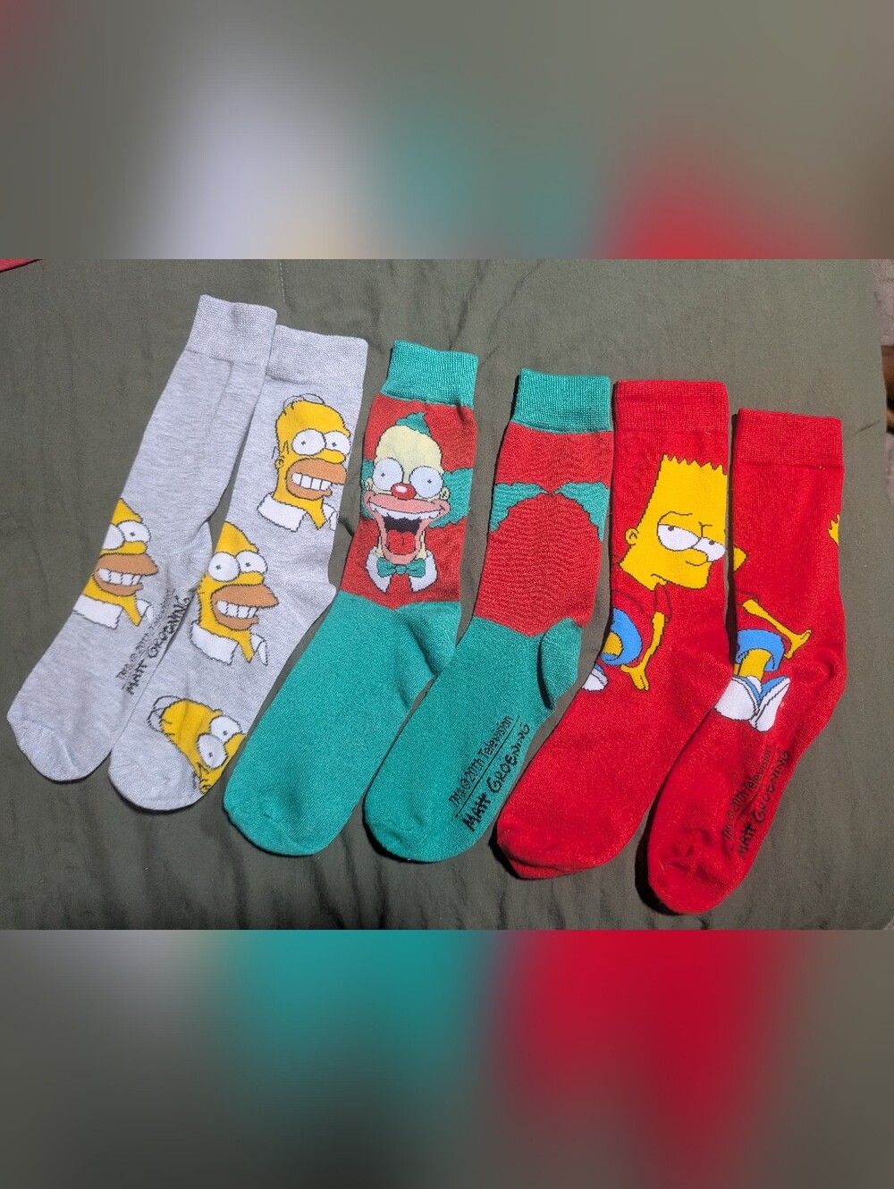 The Simpsons Bart & Homer Simpson, Krusty Men's Novelty Crew Socks 3 Pair